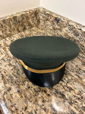 Vintage WWII Bancroft Military Style Dress Cap in Dark Green with Gold Lining